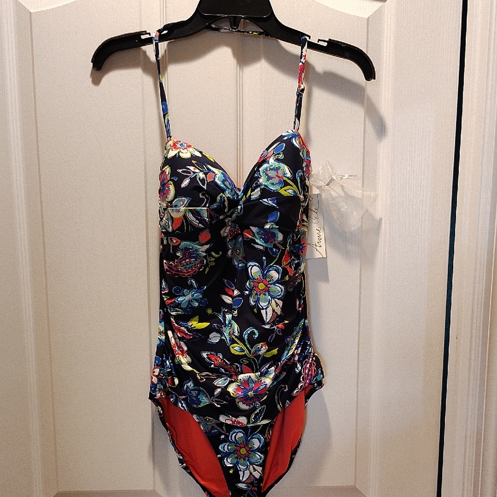 Anne Cole Elegant Navy Print One Piece Swimsuit  Strapless or Neck Strap